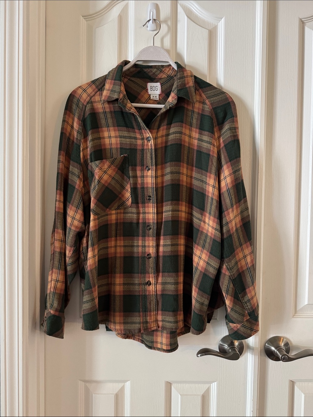 BDG Dark Green and Rust Plaid Flannel Shirt - Picture 1 of 5